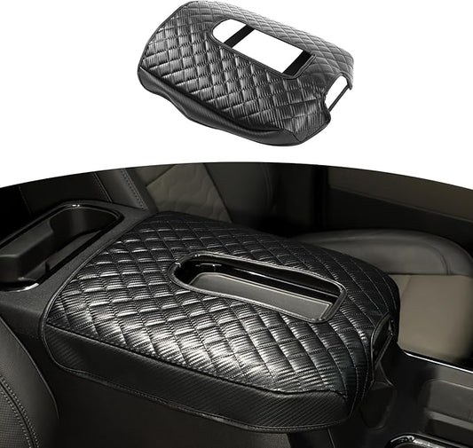 RT-TCZ for Silverado Center Console Armrest Cover for Chevy Silverado Suburban Tahoe for GMC Yukon Sierra 2019 up Black Carbon Fiber Grain