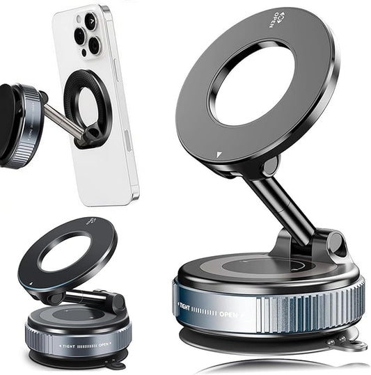 Upgraded 360° Vacuum Magnetic Suction Cup Phone Holder, Foldable and Reinforced Ultra Suction Cup Phone Mount, Compatible with All Smartphones for Car/Gym/Mirror/Smooth Surface (Black)