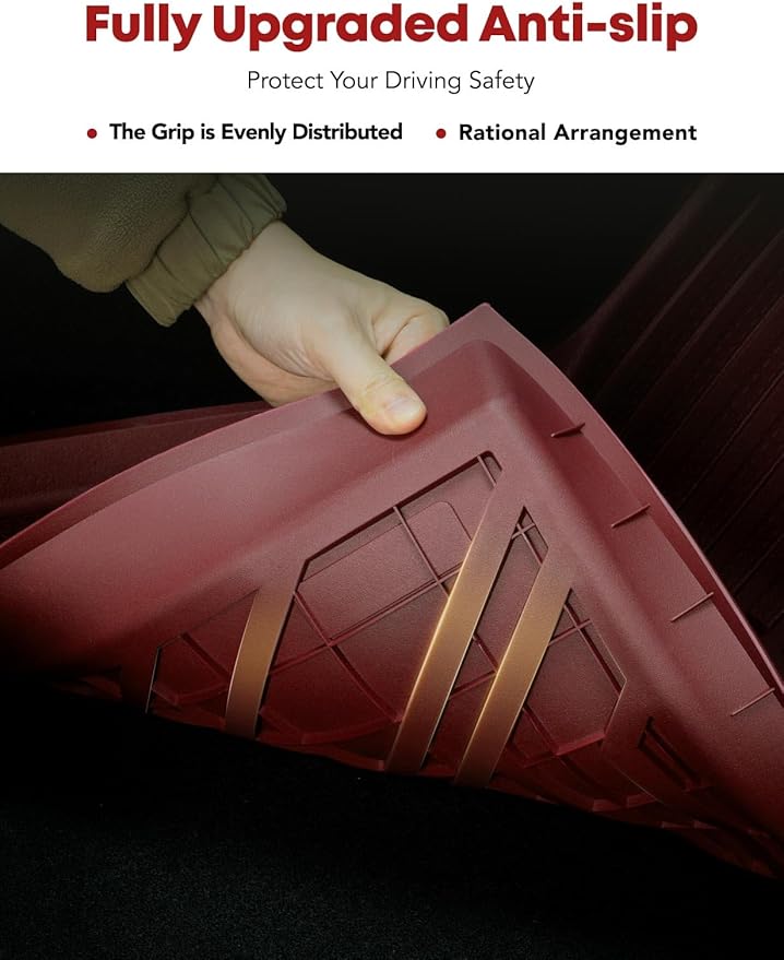YHTAUTO Custom Fit Red Floor Mats for 2024 2025 Tesla Model 3 Highland, All Weather TPE Car Mats Carpet, Front Rear Trunk Cargo Liner, Rear Storage Liner Mats, Anti-Slip Waterproof Orderless, Set of 6