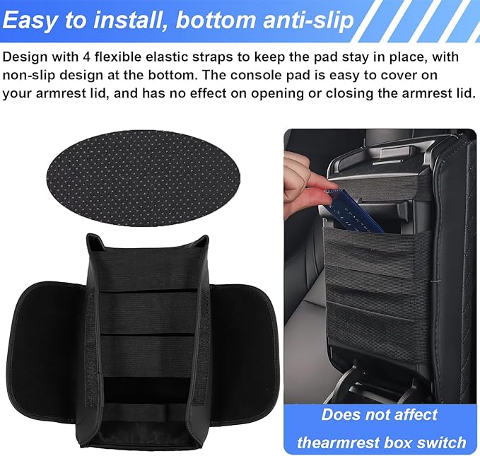 Upgrade Center Console Cover for Tesla Model 3 Model Y 2016-2024 2025 Armrest Cover with Pockets,Leather Arm Rest Box Cushion for Tesla Model 3/Y Interior Console Protector Accessories