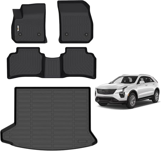 AIPOIL® Floor Mats & Cargo Liner Set for 2019-2024 2025 Cadillac XT4 All Weather Protection TPE Anti-Slip Automotive Full Set Custom Car Mats Accessories - Black