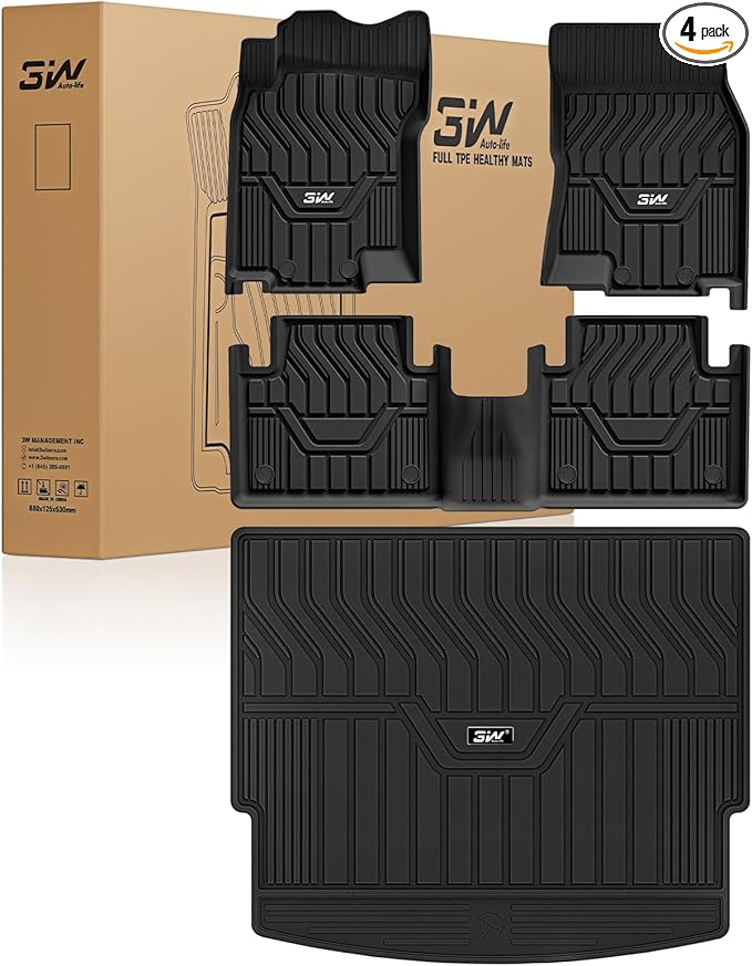 3W Floor Mats & Cargo Mats for Nissan Rogue 2026-2021 S/SV/SL/Platinum, Custom Fit TPE All Weather Floor Liner for Rogue Accessories Full Set Car Mats & Trunk Mat (Not Fit Rogue Sport), Black
