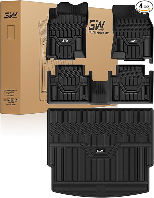 3W Floor Mats & Cargo Mats for Nissan Rogue 2026-2021 S/SV/SL/Platinum, Custom Fit TPE All Weather Floor Liner for Rogue Accessories Full Set Car Mats & Trunk Mat (Not Fit Rogue Sport), Black