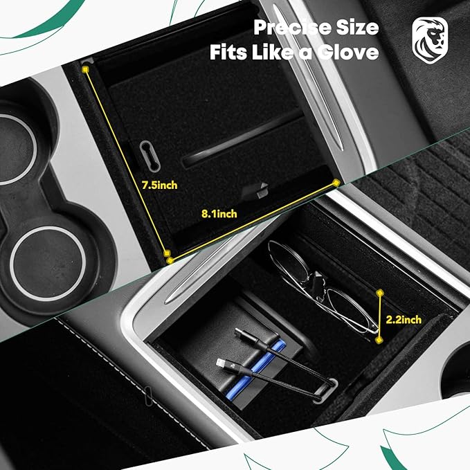 YHTAUTO Center Console Upper Tray Fit 2024 2025 Tesla Model 3 Highland, Center Control Console Storage Box with Sunglass Holder Non-Slip - Flocking Inside Interior Accessories 1PC