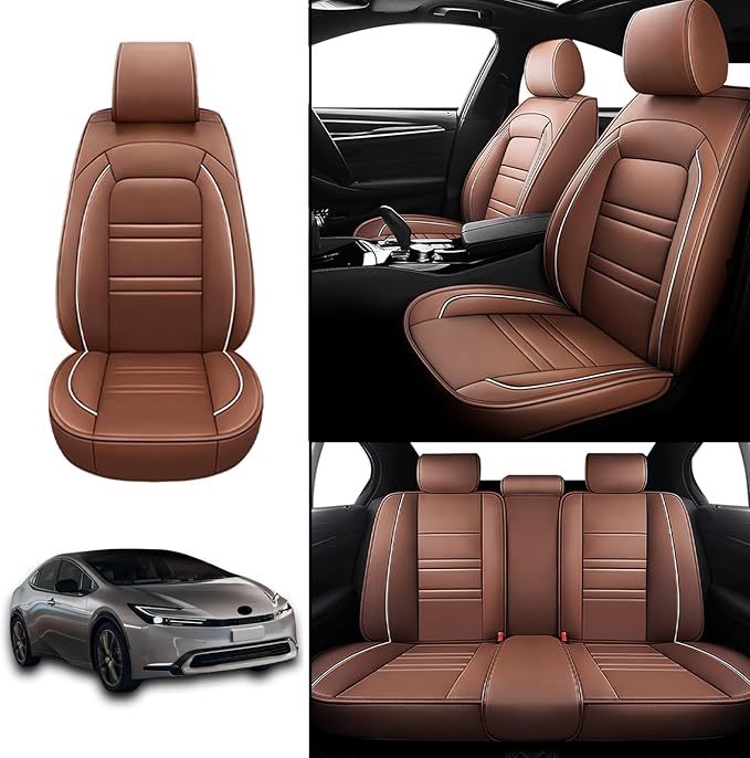 Seat Covers for Toyota Prius 2001-2025 | 5-Seats Leather Seat Covers, Easy to Install Automotive Seat Covers Full Set (Full Set, Coffee)