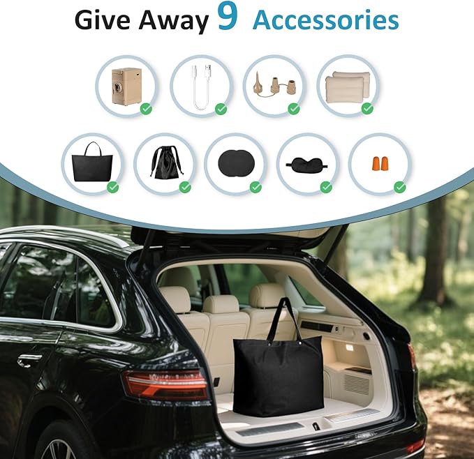 Self-Inflating SUV Air Mattress with Built in Electric Pump，car air Mattress for Trunk，Portable car Mattress for Travle and Camping (Light Gray)