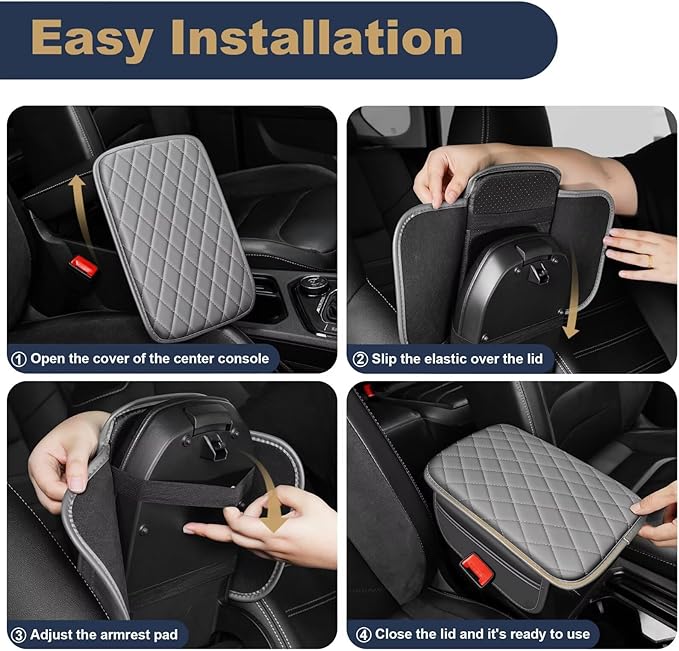 YORKNEIC Center Console Cover Fit for Ford Ranger: Middle Console Cover with 2 Storage Pocket,Faux Leather Waterproof Anti-Scratch Car Armrest Cover Protector(Grey)