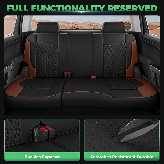 for Chevy Silverado GMC Sierra Waterproof Seat Covers, Crew Cab 1500 2014-2018, 2500HD 3500 HD 2015-2019, Truck Protectors Accessories Full Set, Black Brown