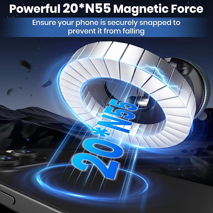 Upgraded 360° Vacuum Magnetic Phone Holder, Vacuum Suction Magnetic Phone Mount with Foldable Phone Holder for Car/Gym/Mirror/Smooth Surface, Suitable with All Smartphones (K007 Black)