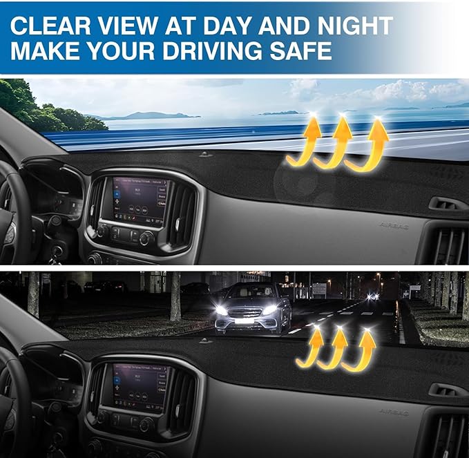 KUST Car Dash Cover for Chevy Chevrolet Colorado 2015-2021 2022 Left Hand Driving Polyester Dashboard Cover Non-slip Center Console Dash Cover Interior Accessories for Colorado Sunshade No Glare Black