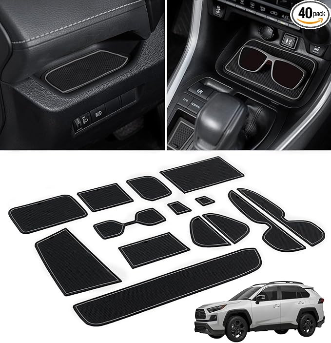 TOPINSTALL Several Colors Liners Compatible with 2019-2025 Toyota RAV4 and 2021-2025 RAV4 Prime, Anti Dust Cup Holder Insert, Premium Center Console Rubber Mat, Door Pocket Pad- 16PCS (Gray Trim)