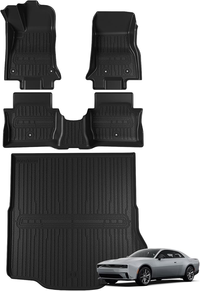 TripleAliners All-Weather Mats Compatible with 2025 2024 Dodge Charger EV Accessories Floor Liners Trunk Cover Custom Fit TPE Heavy-Duty Liners (Floor & Trunk Mats)