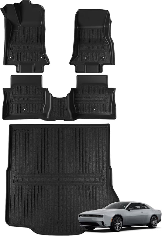 TripleAliners All-Weather Mats Compatible with 2025 2024 Dodge Charger EV Accessories Floor Liners Trunk Cover Custom Fit TPE Heavy-Duty Liners (Floor & Trunk Mats)