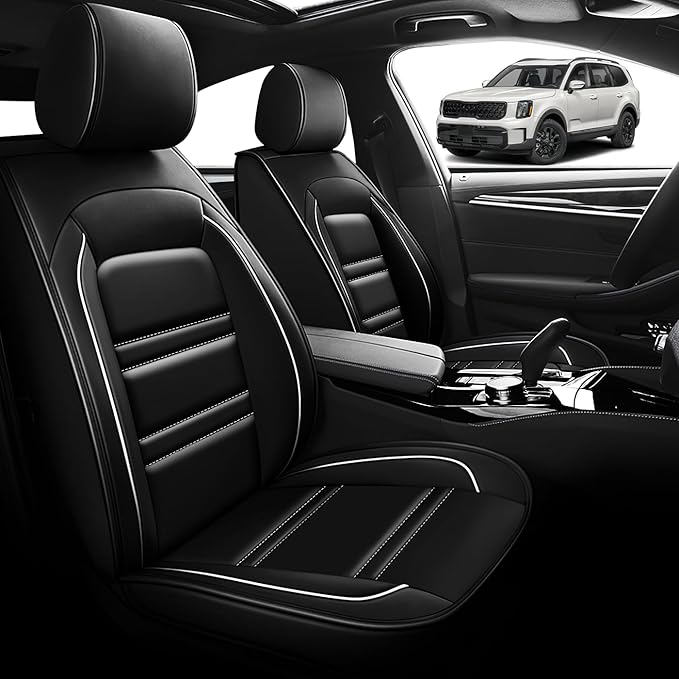 Seat Cover for kia Telluride 2020-2025 | Car Seat Covers Front Seats, Waterproof Seat Protectors, Automotive Front Seat Covers (Front Seat, Black&White Line)