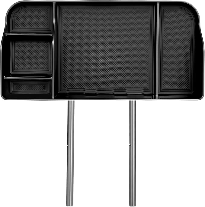 Upgraded Front Center Console Organizer Fit for 2011-2025 Ford F150 F250 F350 F450 F550 F650 Super Duty Accessories- Jump Seat Headrest Replacement with Cup Holder Tray (BLACK)