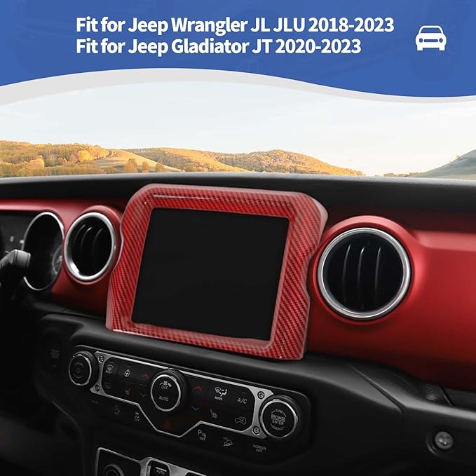 RT-TCZ for Jeep JL Center Console Radio Display Panel Trim Cover for Jeep Wrangler JL JLU Gladiator JT 2018-2023 Red Carbon Fiber Interior Accessories 8.4 inch