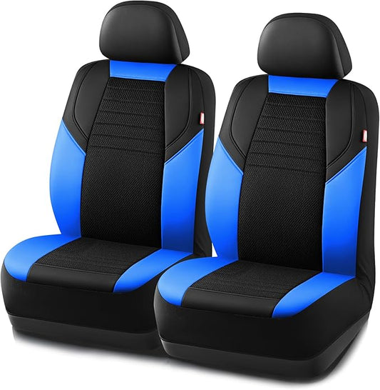 Rubbermaid Car Seat Cover, Leather & Air-Cool Mesh Front Seat Cover, Airbag Compatible, Slip-On Installation, Automotive Seat Cover Universal Fit for Most Cars, Trucks, SUVs-Blue