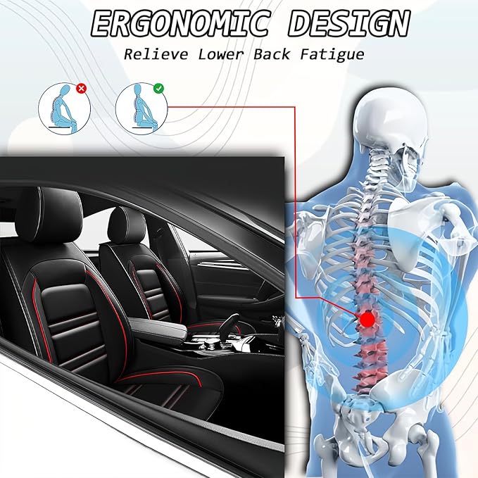 Seat Covers for Cadillac xt5 2017-2025 | 5-Seats Leather Seat Covers, Easy to Install Automotive Seat Covers Full Set (Full Set, Black&Red Line)