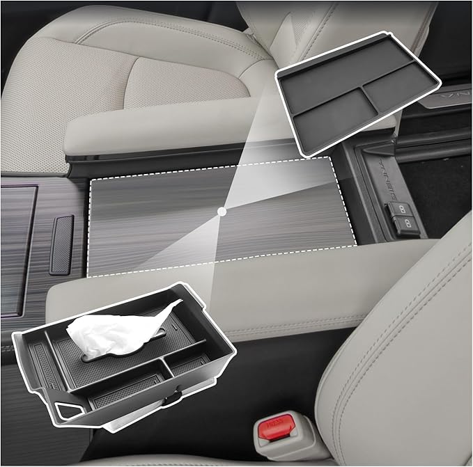 SXCY for 2025 Toyota Sienna [Tissue Tray + Anti-dust Mat] Center Console Organizer for Toyota Sienna 2021-2025 Center Console Tray Sienna 2025 Accessories Paper Box Towel Organizer Storage