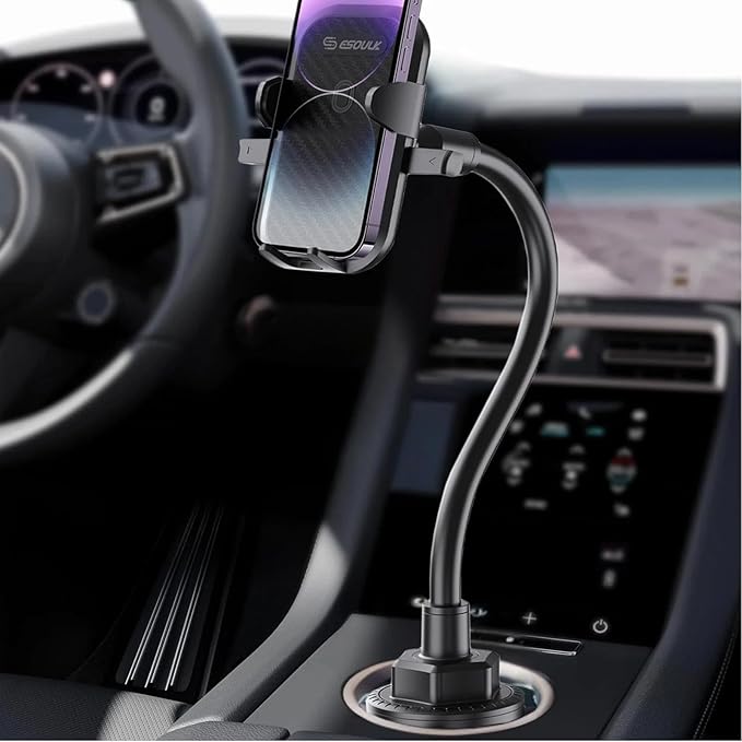 Esoulk [Upgraded Version Cup Phone Holder for Car, Universal Adjustable Long Neck Car Phone Mount Cradle Friendly Compatible with iPhone Samsung Google and All 4.0-7.0 inches Smartphones (Cup Holder)