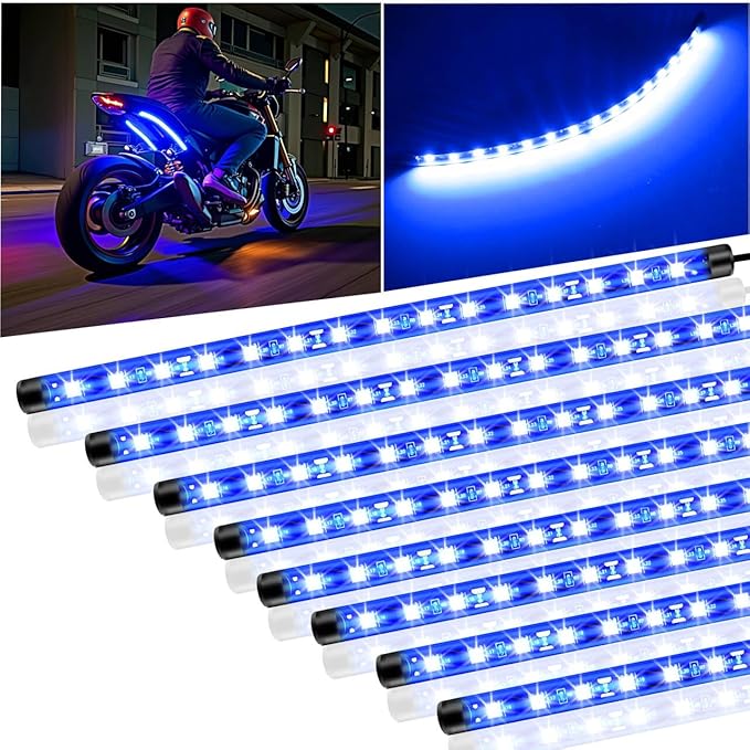 8 Pcs Car Led Light Strip IP67 Waterproof 11" Flexible Led Lights Underglow 12V for Car Motorcycle Boat Golf Cart Interior Exterior Decoration - Blue