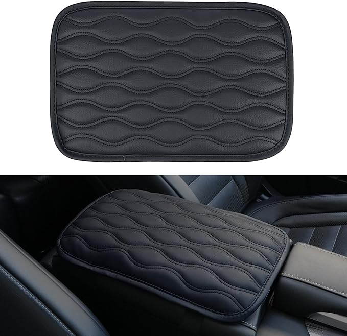 Amiss Auto Center Console Pad, Universal Waterproof Car Armrest Seat Box Cover, Car Interior Accessories, Leather Auto Armrest Cover Protector for Most Vehicle, SUV, Truck (Black)