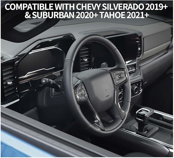 Voodonala for Chevy Silverado Steering Wheel Panel Cover ABS Antidust Carbon Fiber Black Style Steering Wheel Cover Trim Compatible with Chevy Silverado 2019+ (2Pcs/Set,Carbon Fiber Black)