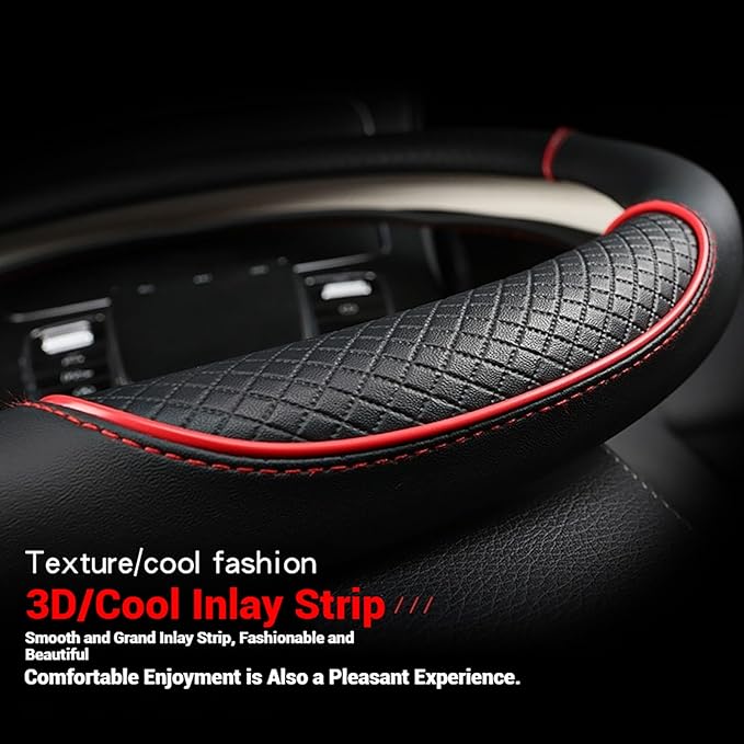 Premium Nappa Leather Steering Wheel Cover, Non-Slip & Breathable, Universal Fit for 14.5-15 Inch Wheels (37-38.5 cm) - Enhanced Driving Comfort (Black and Blue)