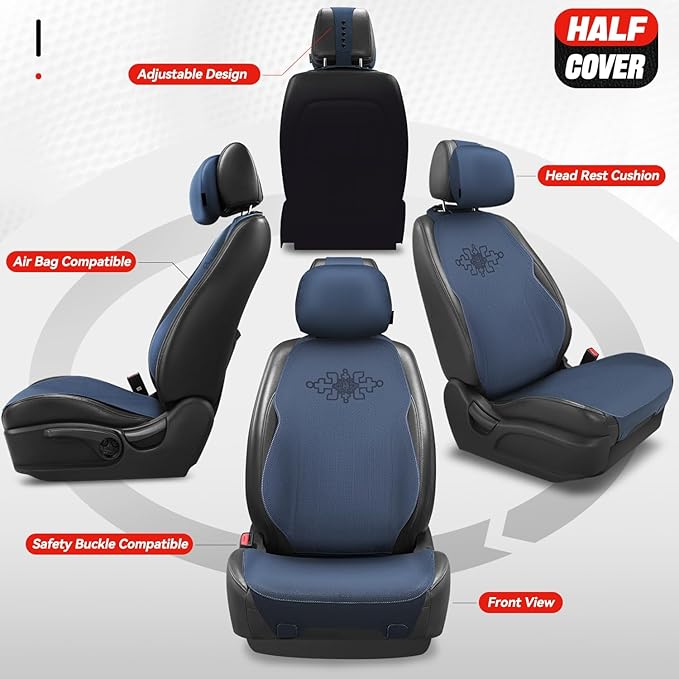 Auto Dynasty Car Seat Covers Front Set, Anti-Slip Automotive Interior Covers, Breathable and Comfort Car Seat Protectors, Airbag Compatible, Universal Fit Most Vehicles, Blue (Protex Plus Series)