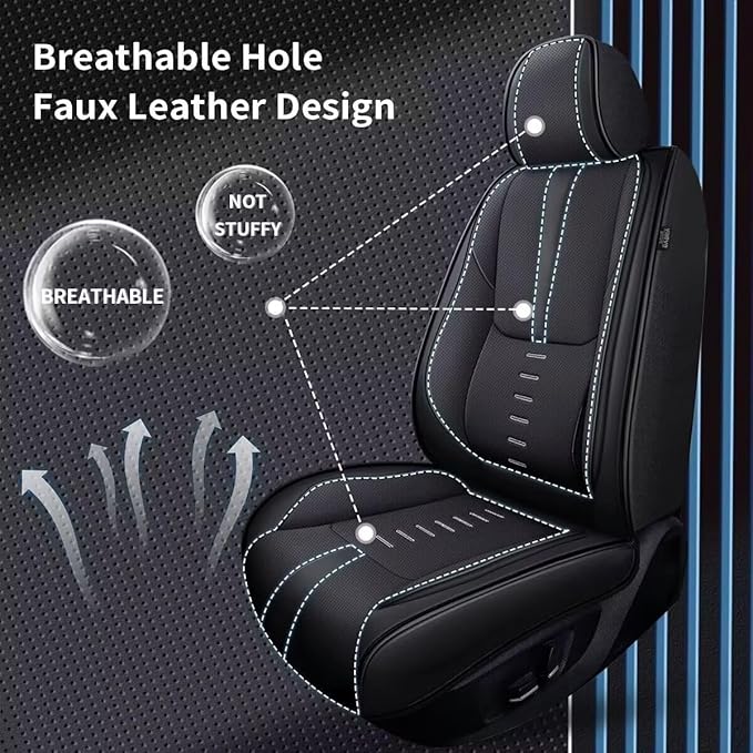 Seat Covers Fit for Chevrolet/Chevy Traverse LS/LS Fleet/L 2018-2024 2025 2 Rows of 5 Seats Seat Covers Breathable 3D Lumbar Support Faux Leather Protector Car Seat Covers (Black Line)