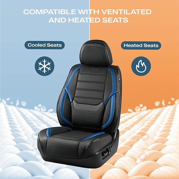Skechers Seat Covers,Memory Foam Leather Car Seat Covers,Waterproof Car Seat Protector Full Sets,Car Seat Cushion Airbag Automotive Universal Fit for Most Cars,Vans,Trucks,SUV,Blue