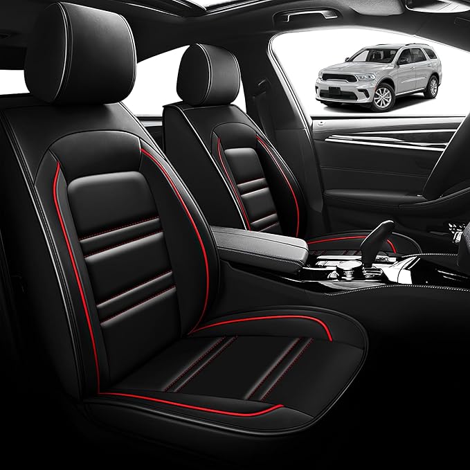 Seat Cover for Dodge Durango 2004-2025 | Car Seat Covers Front Seats, Waterproof Seat Protectors, Automotive Front Seat Covers (Front Seat, Black&Red Line)