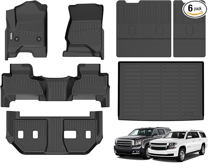 Wailtnb-All Weather Floor Mats & Cargo Liner Backrest Mat for Chevrolet Suburban & GMC Yukon XL 2015-2020 Custom Fit Chevy Suburban & GMC Yukon XL 2015-2020 Waterproof Durable Easy Clean Accessories