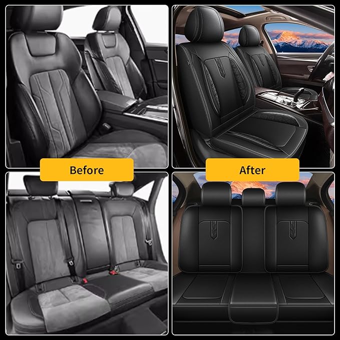 AOMSAZTO Car Seat Covers Fit for Chevrolet Blazer 2019-2025 2026 Full Set Leather Car Seat Cover Automotive Seat Cushion Seat Protector Waterproof Compatible Airbag(5 Seats,Black)
