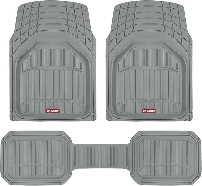 Motor Trend 943-GR FlexTough Defender Car Floor Mats -Next Generation Deep Dish Heavy Duty Contour Liners for Car SUV Truck & Van-All Weather Protection, Trim to Fit Most Vehicles Gray