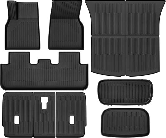 YITAMOTOR Floor Mats Fit for Tesla New Model Y Juniper 2025 5-Seater (NOT for 7-Seat), 9PCS TPE All-Weather Car Mats Full Set Interior Accessories with 1st & 2nd Row, Back Seat Mats and Cargo Liner