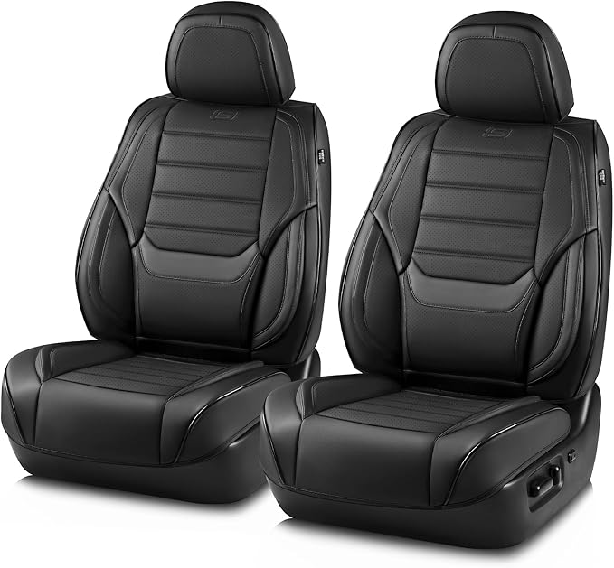 Skechers MAX Cushioning Seat Covers,Memory Foam Leather Car Seat Covers,Waterproof Car Seat Protector Front Seats,Car Seat Cushion Airbag Automotive Universal Fit for Most Cars,Vans,Trucks,SUV,Black