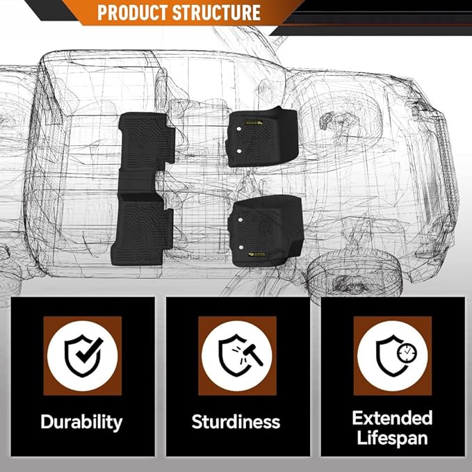 ANDPLAY TPE Floor Mats Liners Compatible with Toyota Tundra 2014 2015 2016 2017 2018 2019 2020 2021 (Only for CrewMax Cab) All Weather Protection Black Floor Liners alfombras para carro