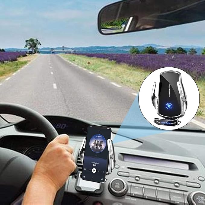 Wireless Car Charger Mount Automotive Electric Induction 15W Fast Charging Auto Clamping Car Phone Holder Mount Wireless Charging Mount Air Vent Phone Holde Compatible with All Android (Silver)