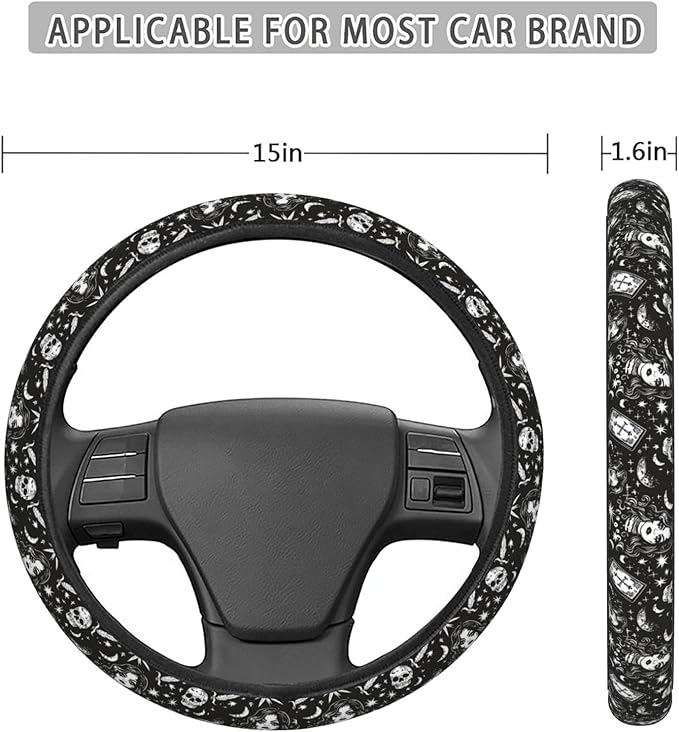 Ouija Board Gothic Witch Steering Wheel Covers Anti-Slip Elasticity Car Accessories Steering Wheel Protector Universal 15 Inch for Cars SUV Vehicle Truck