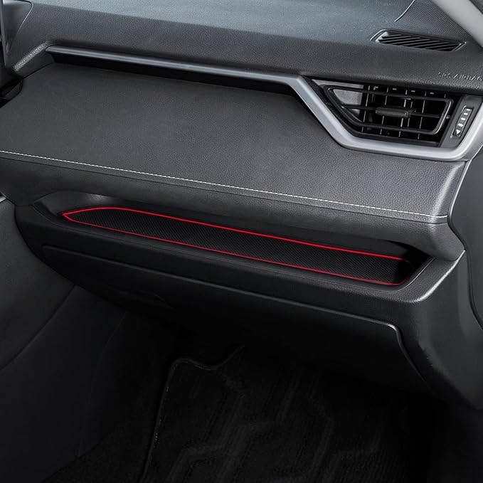TOPINSTALL Accessorize Interior Liners Compatible with 2019-2024 2025 Toyota RAV 4/2021-2025 RAV4 Prime, Anti Dust Cup Holder Insert, Premium Center Console Rubber Mat, Door Pocket Pad- 16PCS Red Trim