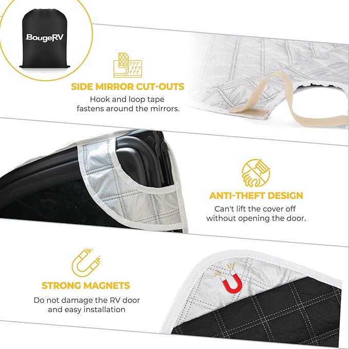 BougeRV RV Windshield Window Snow Cover for Class B Dodge Mercedes Sprinter (2006-2015) for Front Window Sunshade Accessories with Mirror Cutouts, Silver