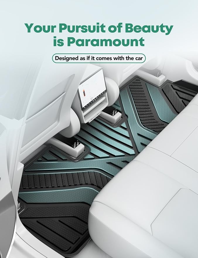 YHTAUTO Car Floor Mats for Tesla Model 3 Highland 2025 2024 Accessories, Custom Fit All Weather TPE Car Mats, Include Front Rear Trunk Cargo Liner & Rear Storage Liner Mats & Odorless Floor Mat, 6PCS