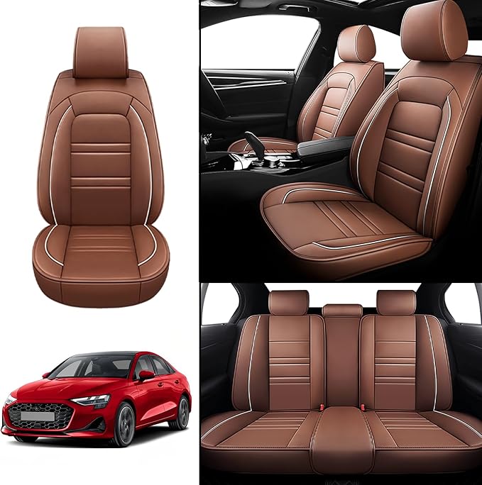 Seat Covers for Audi a3 2006-2025 | 5-Seats Leather Seat Covers, Easy to Install Automotive Seat Covers Full Set (Full Set, Coffee)