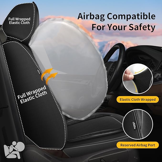 AOMSAZTO Car Seat Covers Full Set Fit for Chevrolet/Chevy Tahoe 2011-2025 2026 Leather Car Seat Cover Seat Protector Waterproof Compatible Airbag(5 Seat Covers Black)