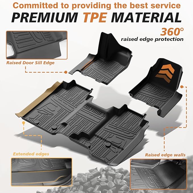 TripleAliners Floor Mats All Weather Liners Compatible with 2024 2025 Chevrolet Silverado EV WT Version Accessories 1st & 2nd Row Full Set Floor Liners TPE Heavy Duty Custom Fit Car Mats