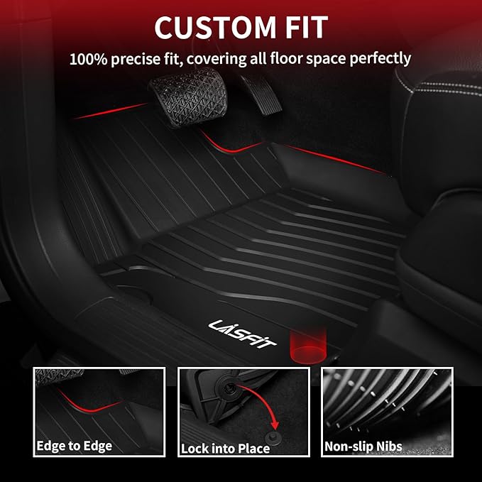 LASFIT Floor Mats for Mercedes Benz GLE 2019 2018 2017 2016 350/400 / 43 AMG / 450 AMG / 550e / 63 AMG / 63 AMG S, Custom Fit All Weather TPE Car Liners for GLE Floor Liners, 1st & 2nd Row,Black