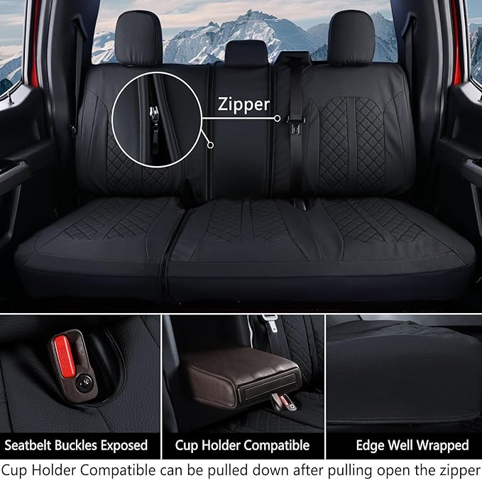 Truckiipa Seat Covers for Truck Chevy Silverado Leather Seat Cover Custom Fit for 2007-2013&2019-2024 Chevy Silverado GMC Sierra 1500, 2020-2024 2500HD 3500HD Double Crew Extended Cab, Full Set, Black