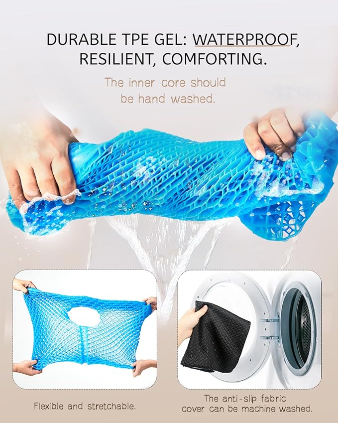 Gel Seat Cushion for Long Sitting & Hip Pain Relief (Large Size) - Cooling 3D Cushions for Office Chair, Car, Wheelchair, Breathable & Non-Slip Cover with Pressure Relief Technology