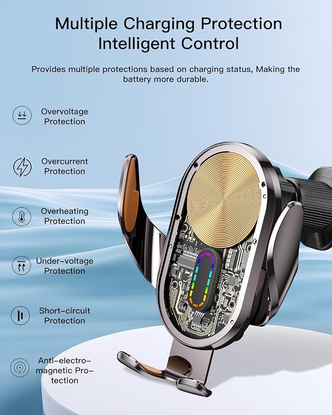 Wireless Car Charger, ESSAGER 15W Fast Charging Car Phone Holder Mount Auto Clamping Cell Phone Stand for iPhone 15 14 13 12 11 Pro Max, Samsung Galaxy S23 S22 S21